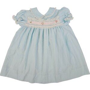 Vtg JC Penney Dress Baby Blue Girls 24M Toddle Time Dainty Pretty Formal Lace